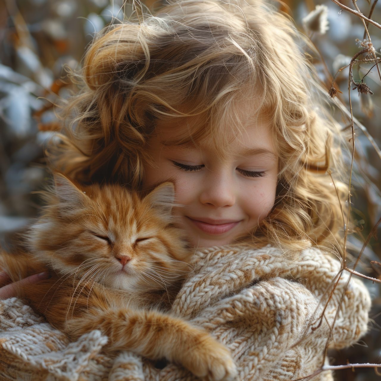 Un enfant de quatre ans caresse doucement un chat norvégien assis près de lui.