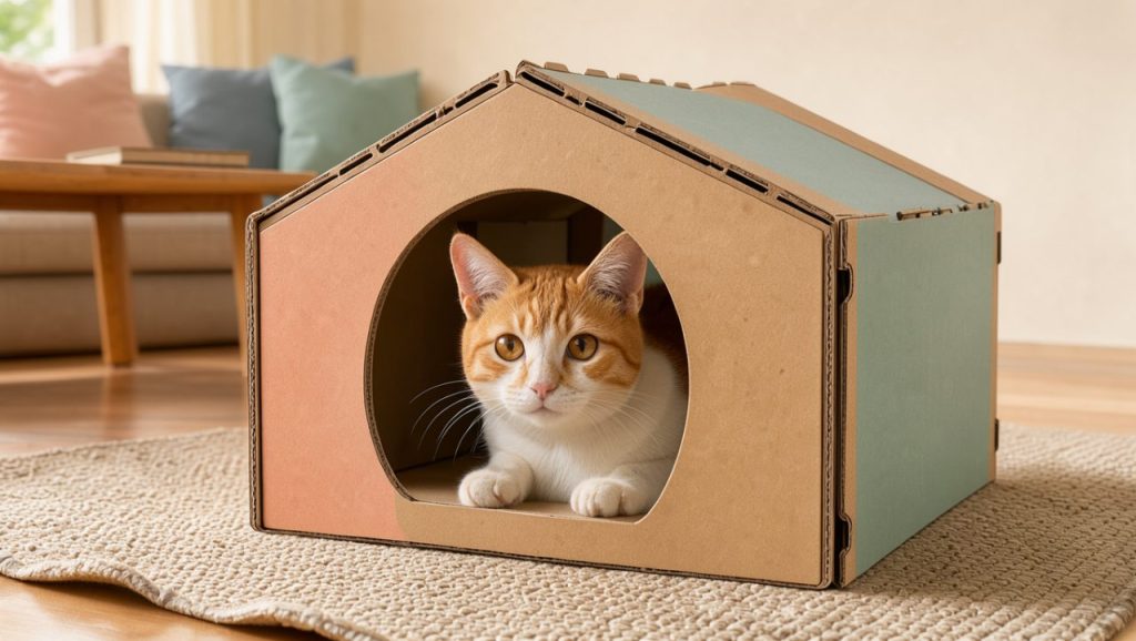Jouet carton chat sans colle : fabriquer une boîte à cachettes sûre