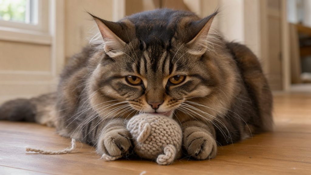 Souris tricotée pour chat : danger réel pour un Norvégien qui mâchouille ?